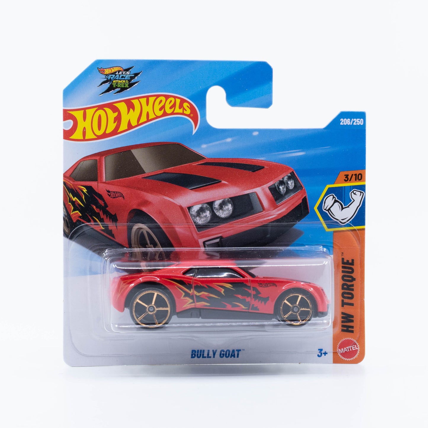 Hot Wheels Bully Goat in red with thunder graphics, inspired by the Pontiac GTO.
