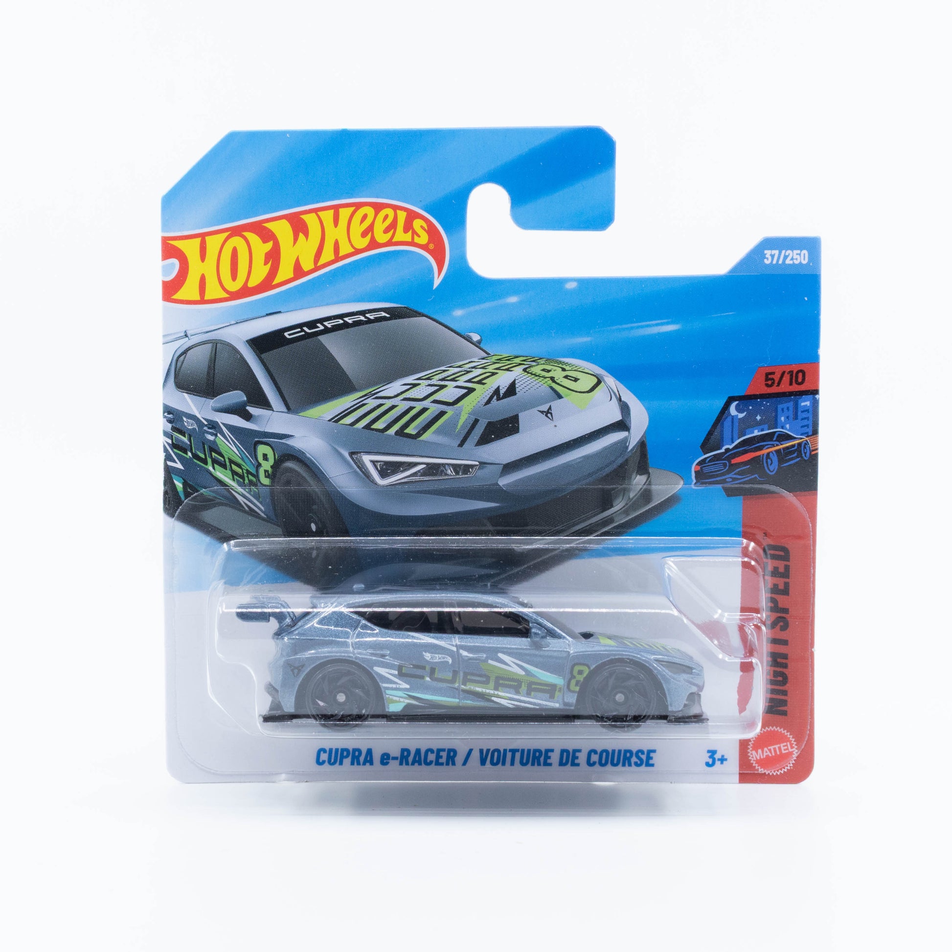 Hot Wheels 1:64 CUPRA e-Racer electric touring race car in racing livery.