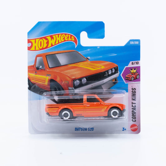Hot Wheels Datsun 620 pickup truck in orange from the 2026 Basic Line.