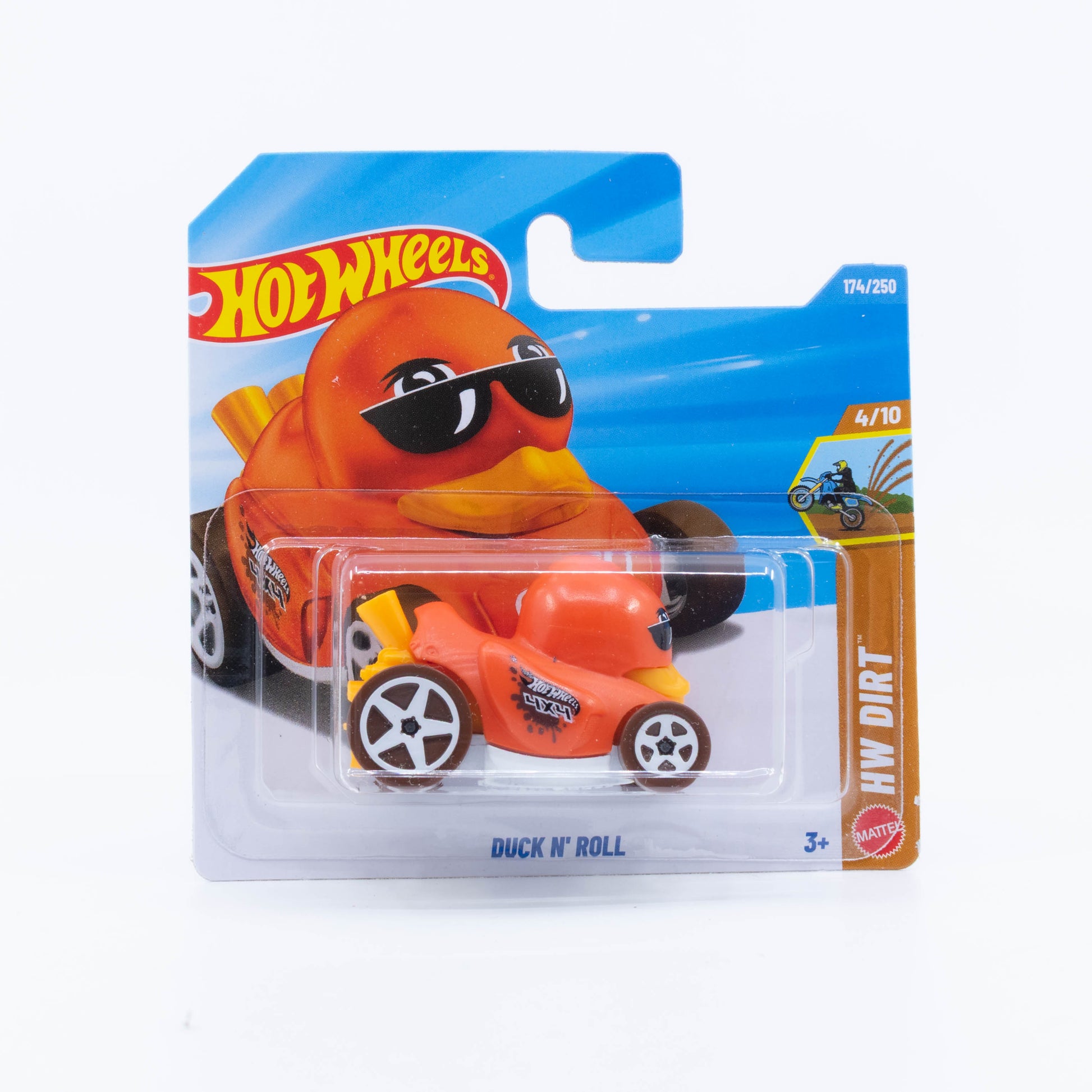 Hot Wheels Duck N' Roll fantasy off-road vehicle in orange with Jeep-style grille.