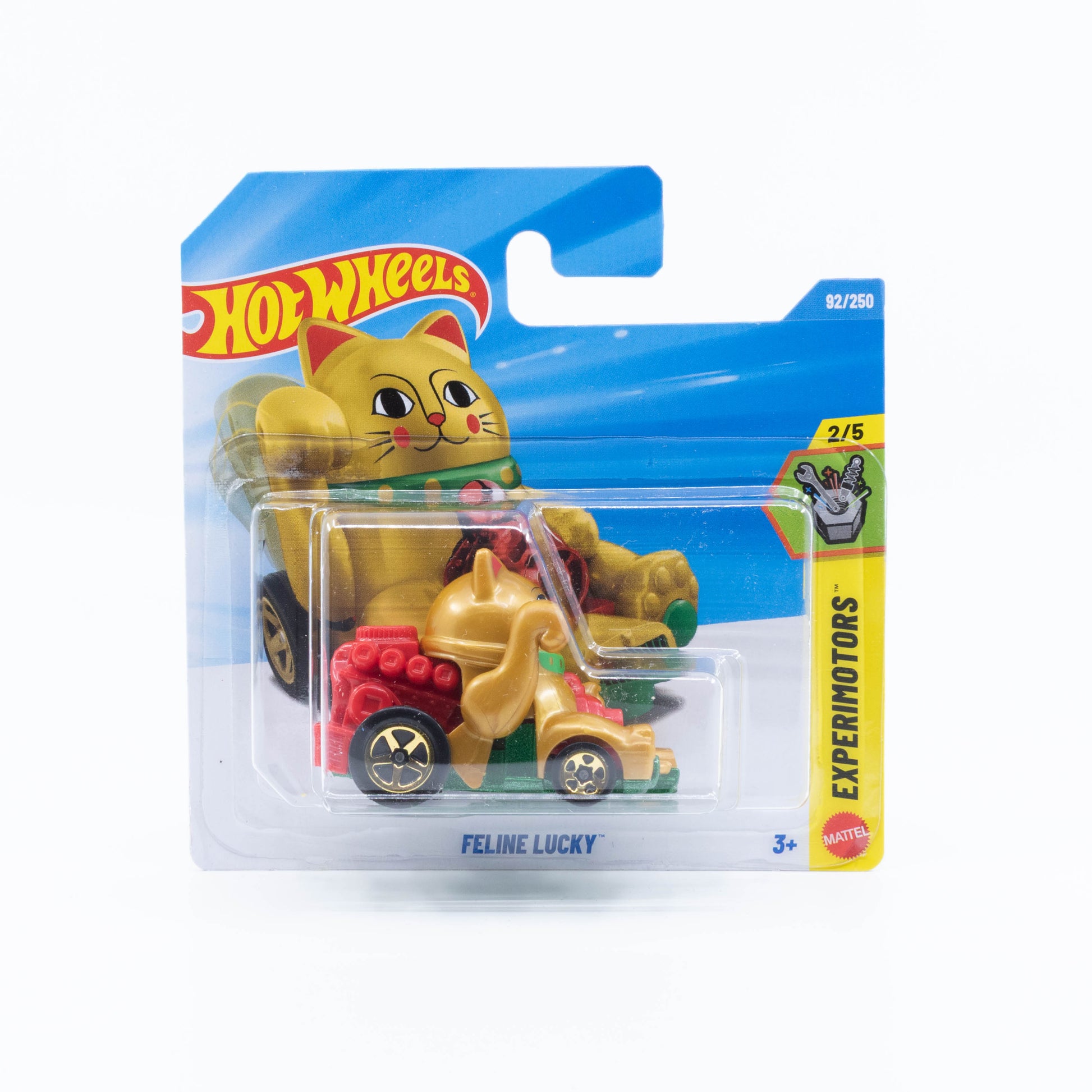 Hot Wheels 2026 Basic Feline Lucky gold waving cat-inspired fantasy car with red base 1:64