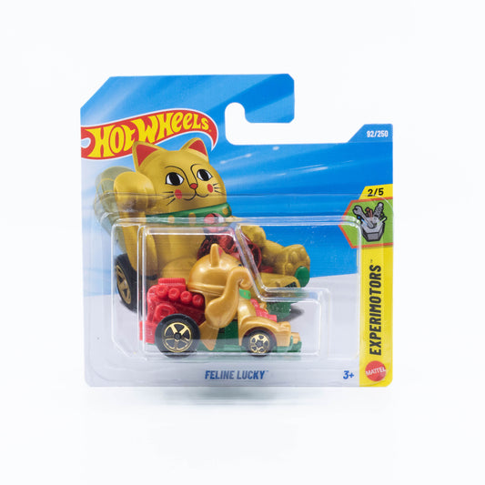 Hot Wheels 2026 Basic Feline Lucky gold waving cat-inspired fantasy car with red base 1:64