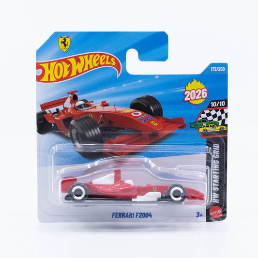 Hot Wheels Ferrari F2004 Formula 1 car, new model representing Ferrari's 2004 championship-winning machine.