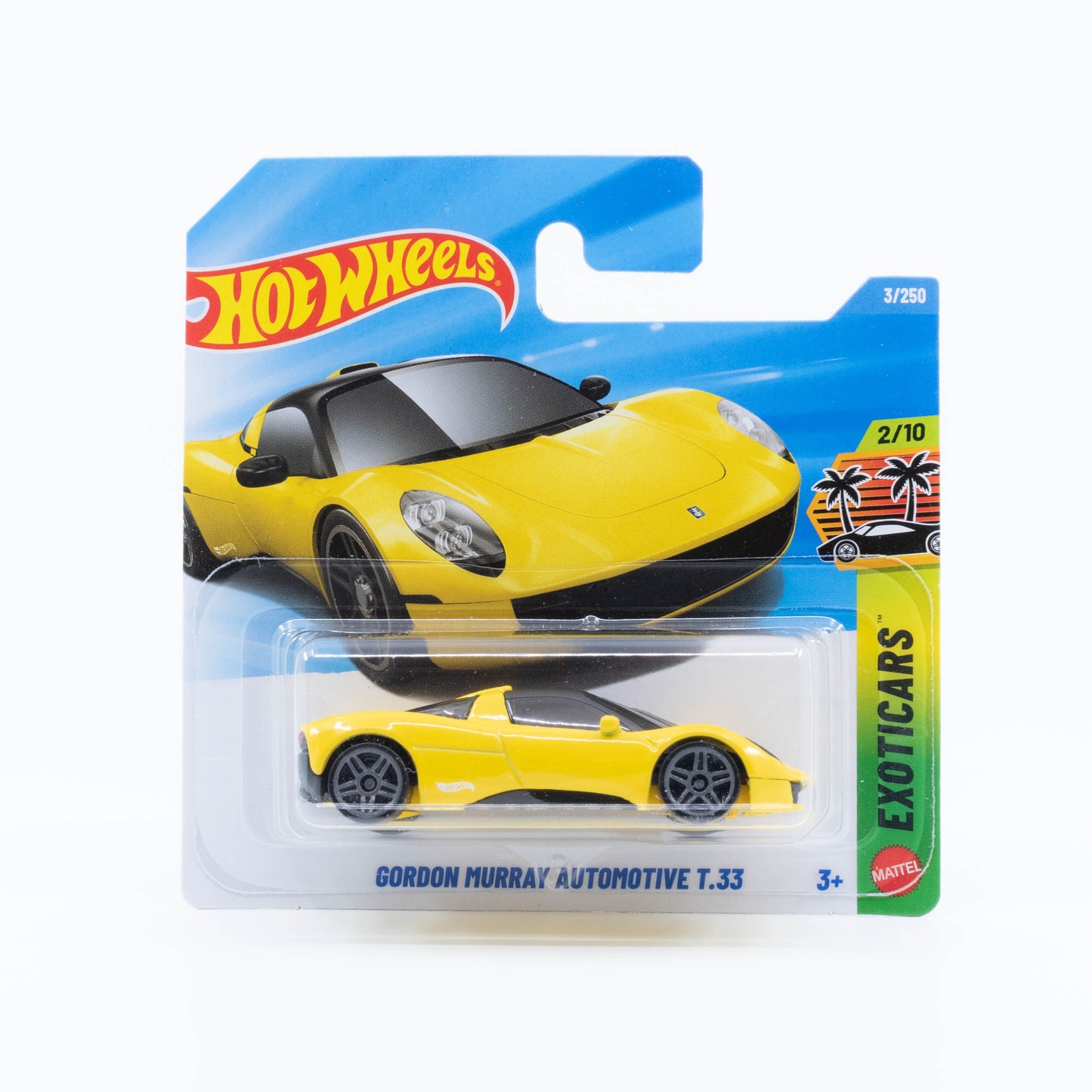 Hot Wheels 1:64 Gordon Murray Automotive T.33 yellow basic mainline die-cast supercar.