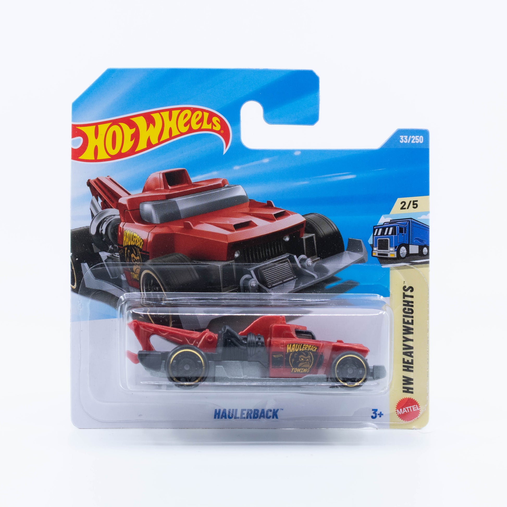 Hot Wheels Haulerback tow truck hybrid in red from the 2026 Basic Line.