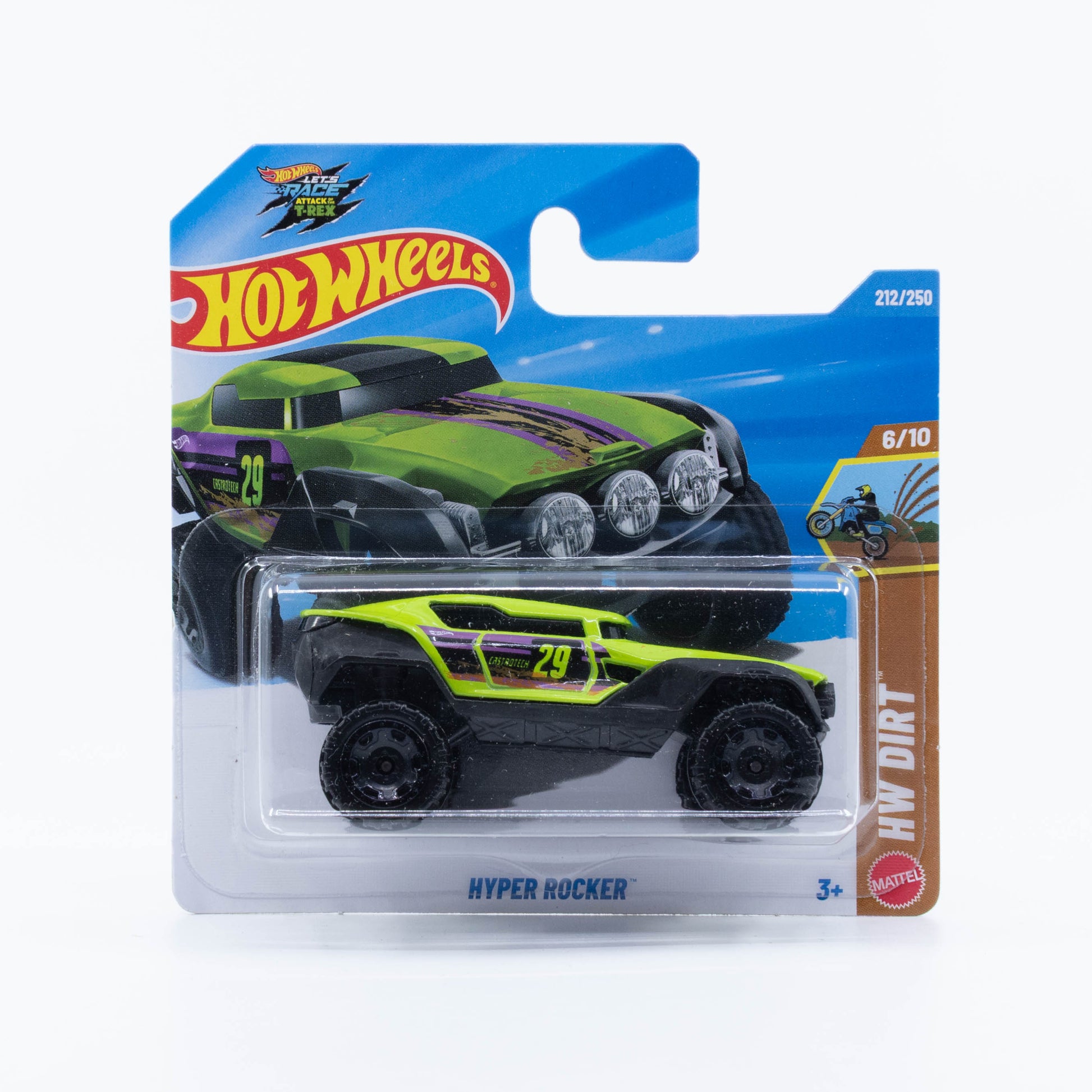 Hot Wheels Hyper Rocker off-road racer in green with yellow graphics and working suspension.
