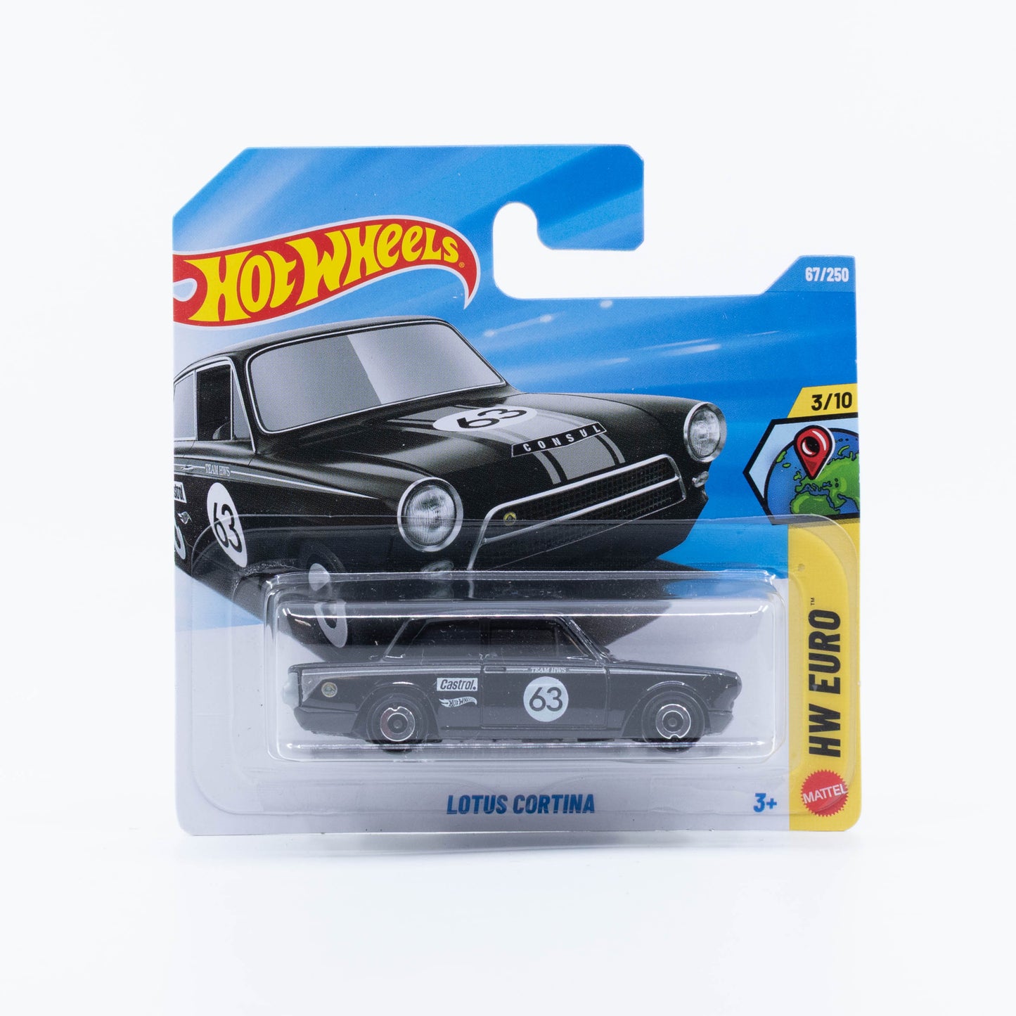Hot Wheels Lotus Cortina in classic black racing livery.