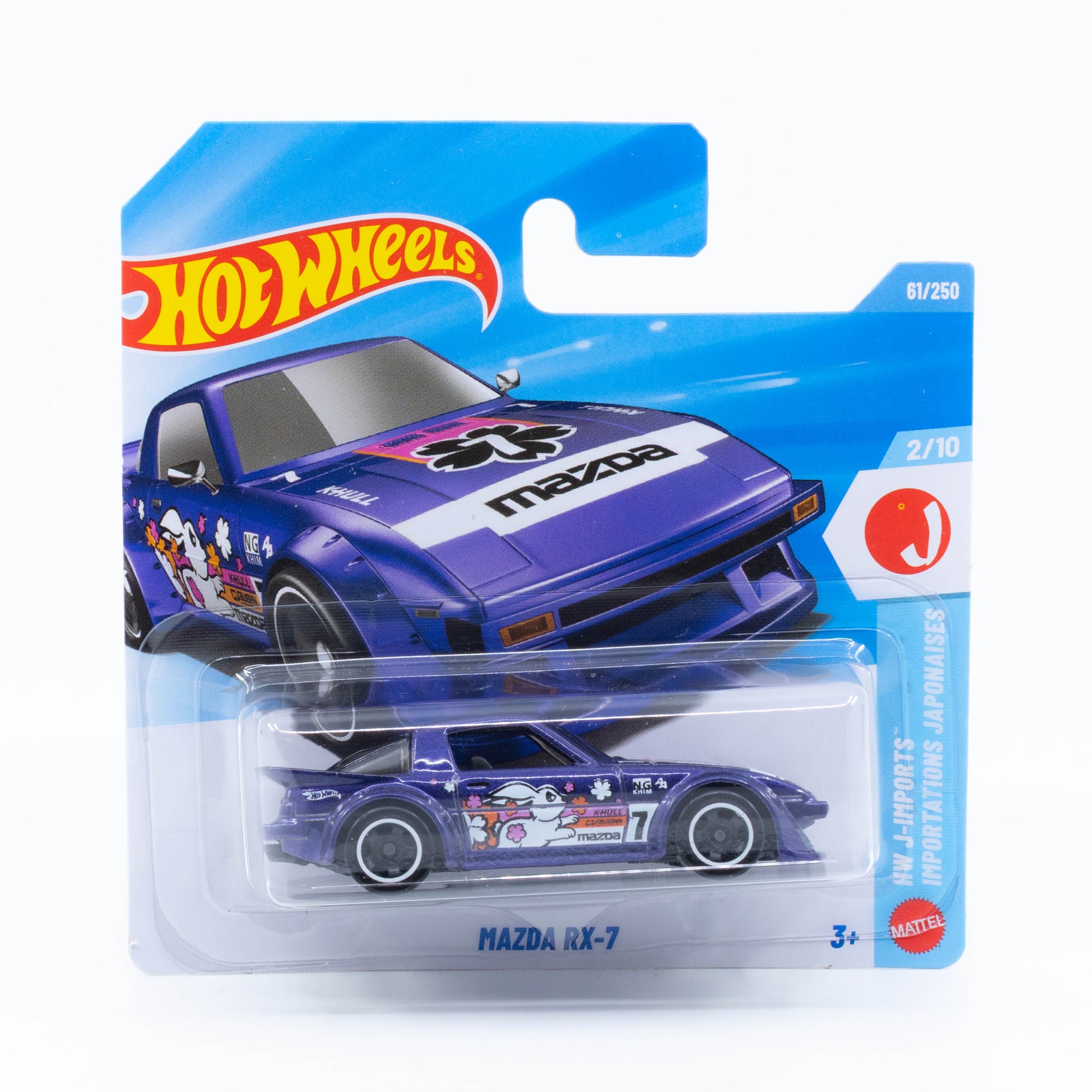 Hot Wheels Mazda RX-7 blue racing livery number 7 Mainline diecast 1:64