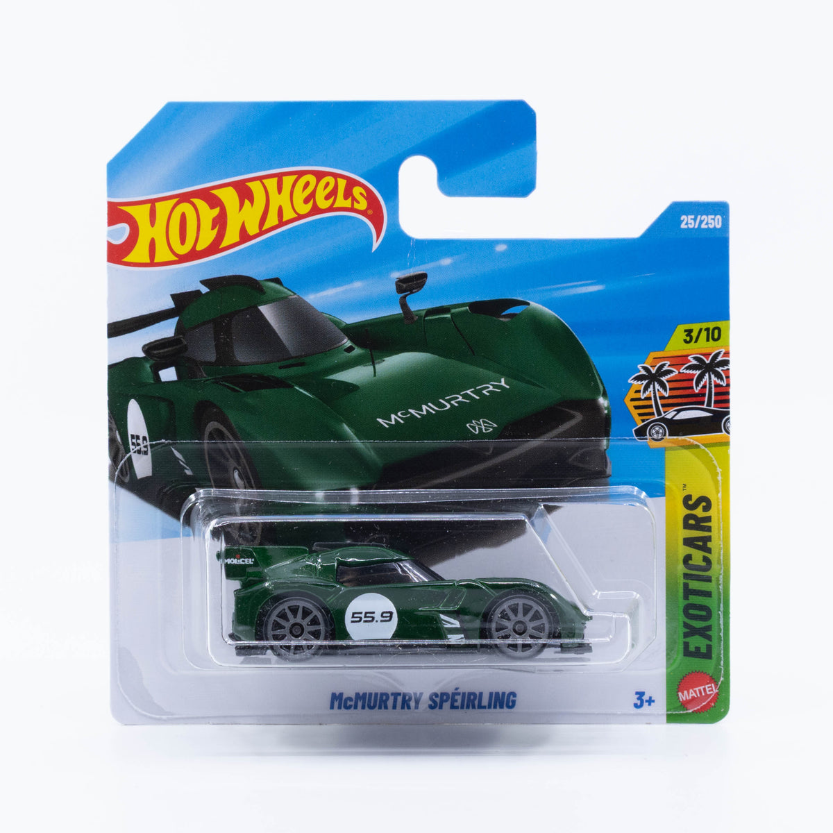 Hot Wheels McMurtry Spéirling electric hill-climb car in detailed 1:64 scale.
