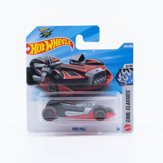 Hot Wheels Mod Mill in black with asymmetrical engines inspired by Mod Rod and Twin Mill III.
