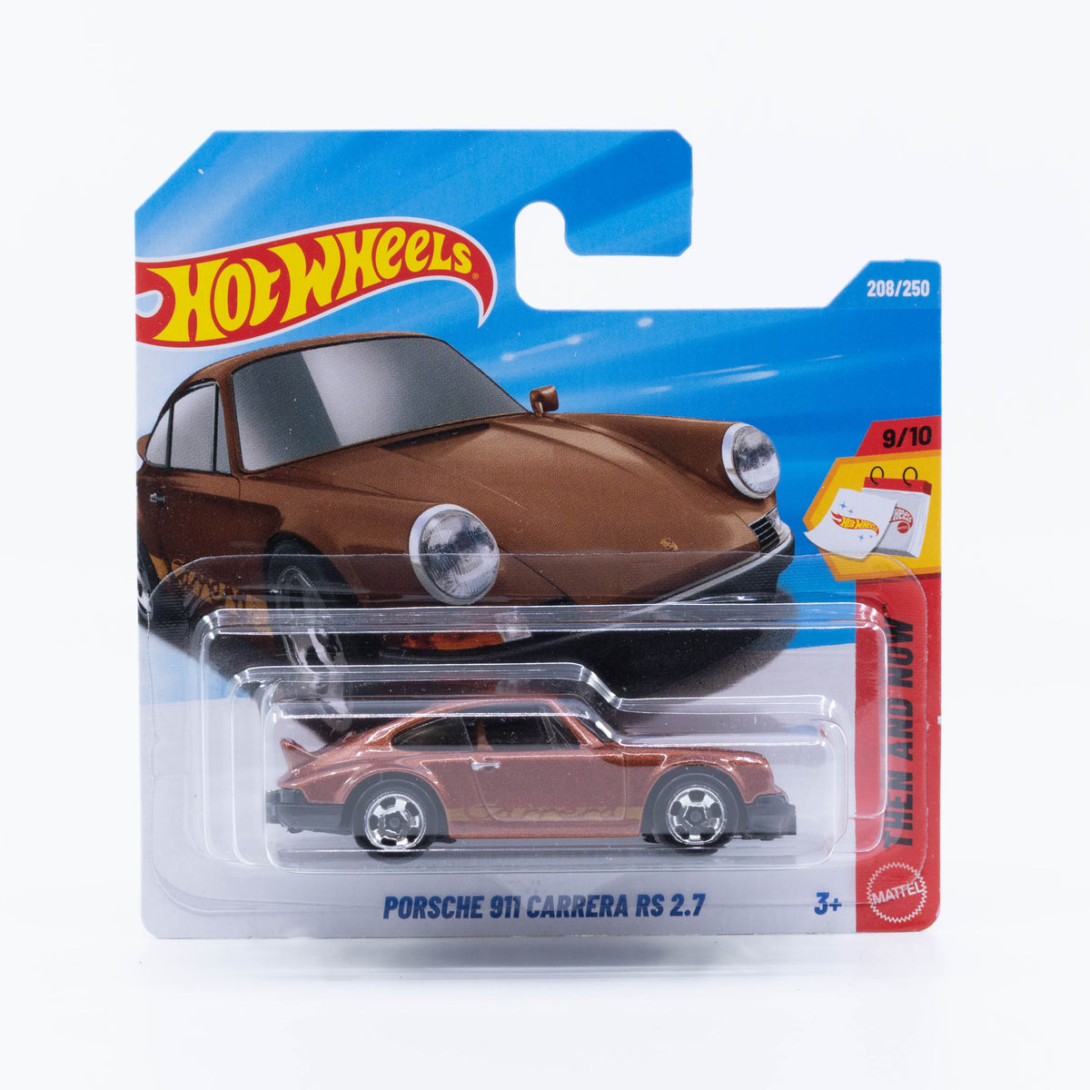 Hot Wheels Porsche 911 Carrera RS 2.7 with iconic ducktail spoiler in detailed 1:64 scale.