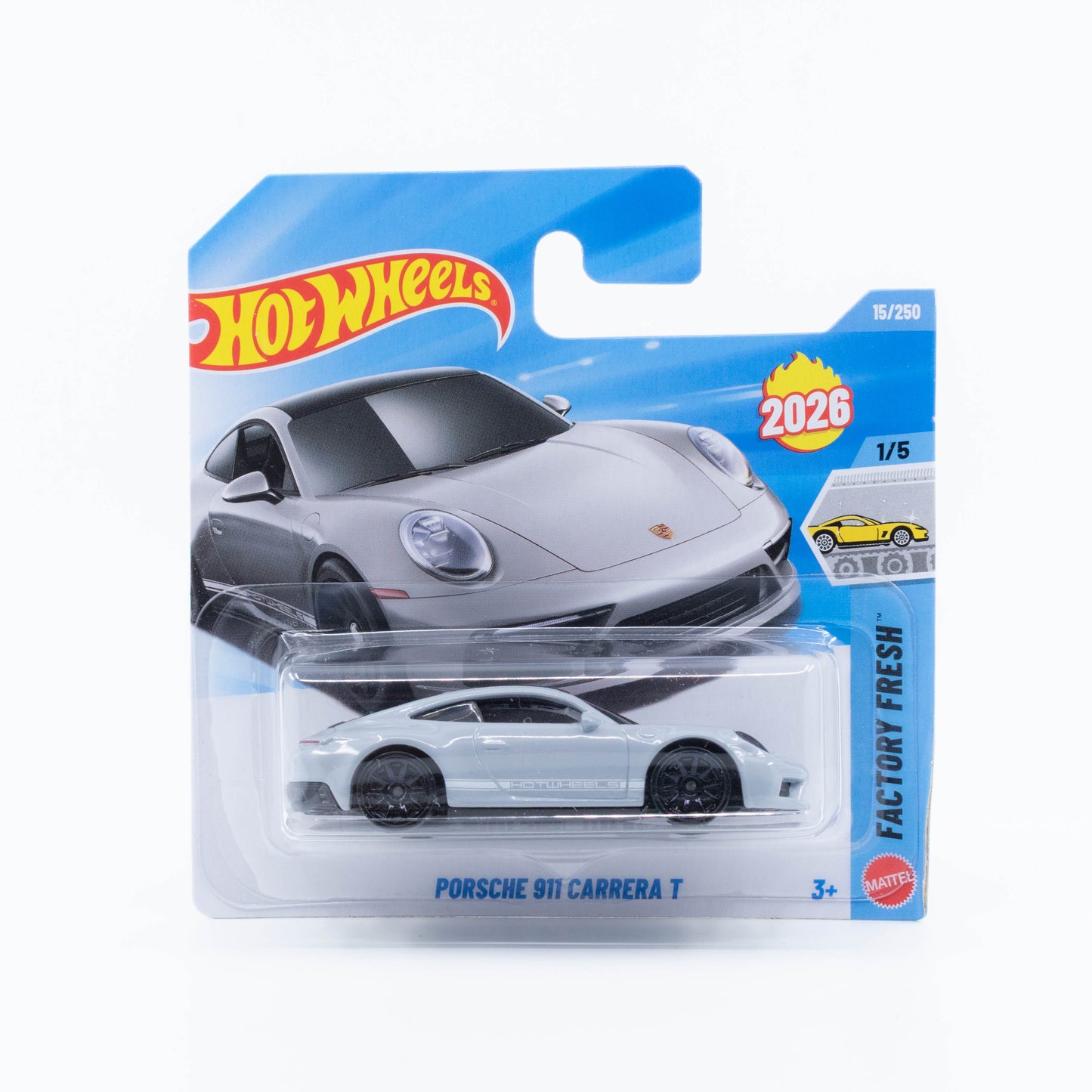 Hot Wheels 1:64 Porsche 911 Carrera T light grey new basic mainline die-cast model.