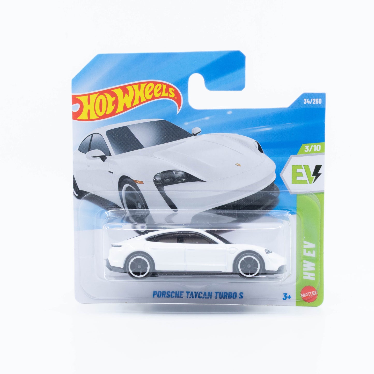 Hot Wheels 1:64 Porsche Taycan Turbo S white electric sports sedan die-cast model.