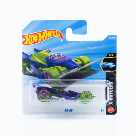 Hot Wheels 1:64 RD-06 X-Raycers translucent purple fantasy racing car die-cast model.