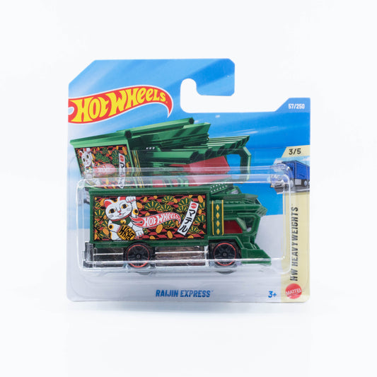 Hot Wheels 1:64 Raijin Express bosozoku-inspired trailer truck with lucky cat livery.