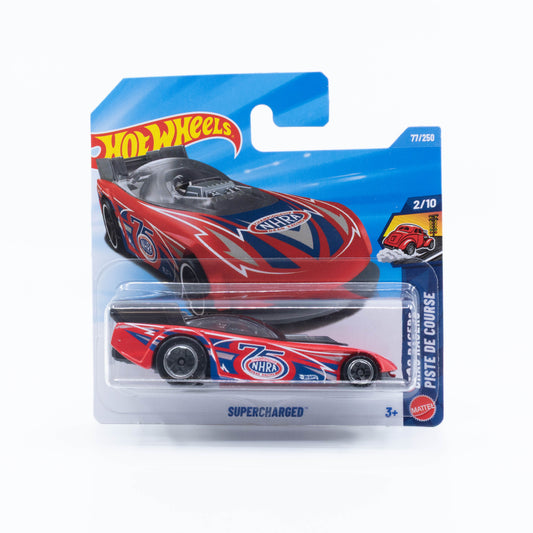 Hot Wheels 2026 Basic Supercharged drag racer red NHRA 75th anniversary livery 1:64 model