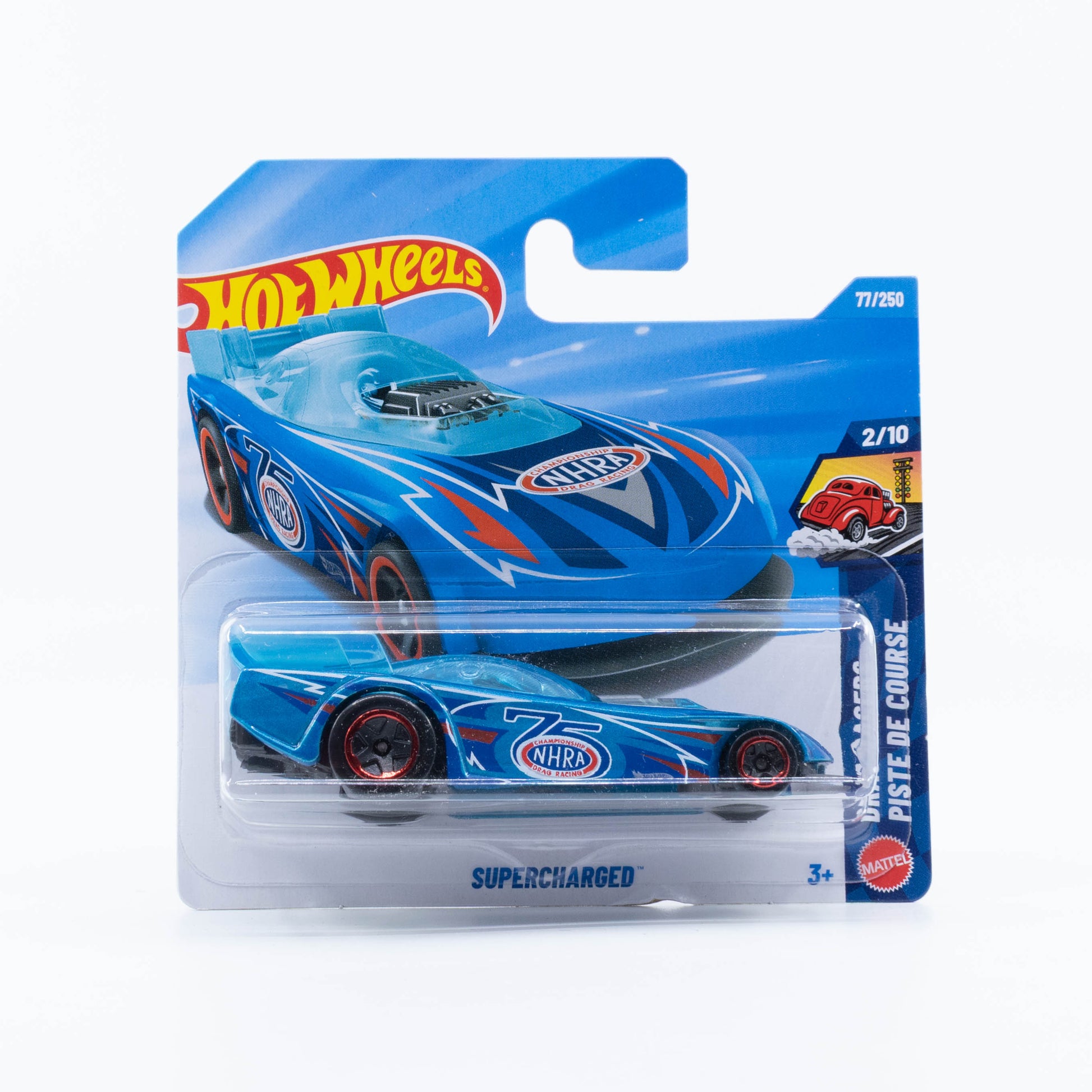 Hot Wheels Supercharged in blue with exposed supercharger.