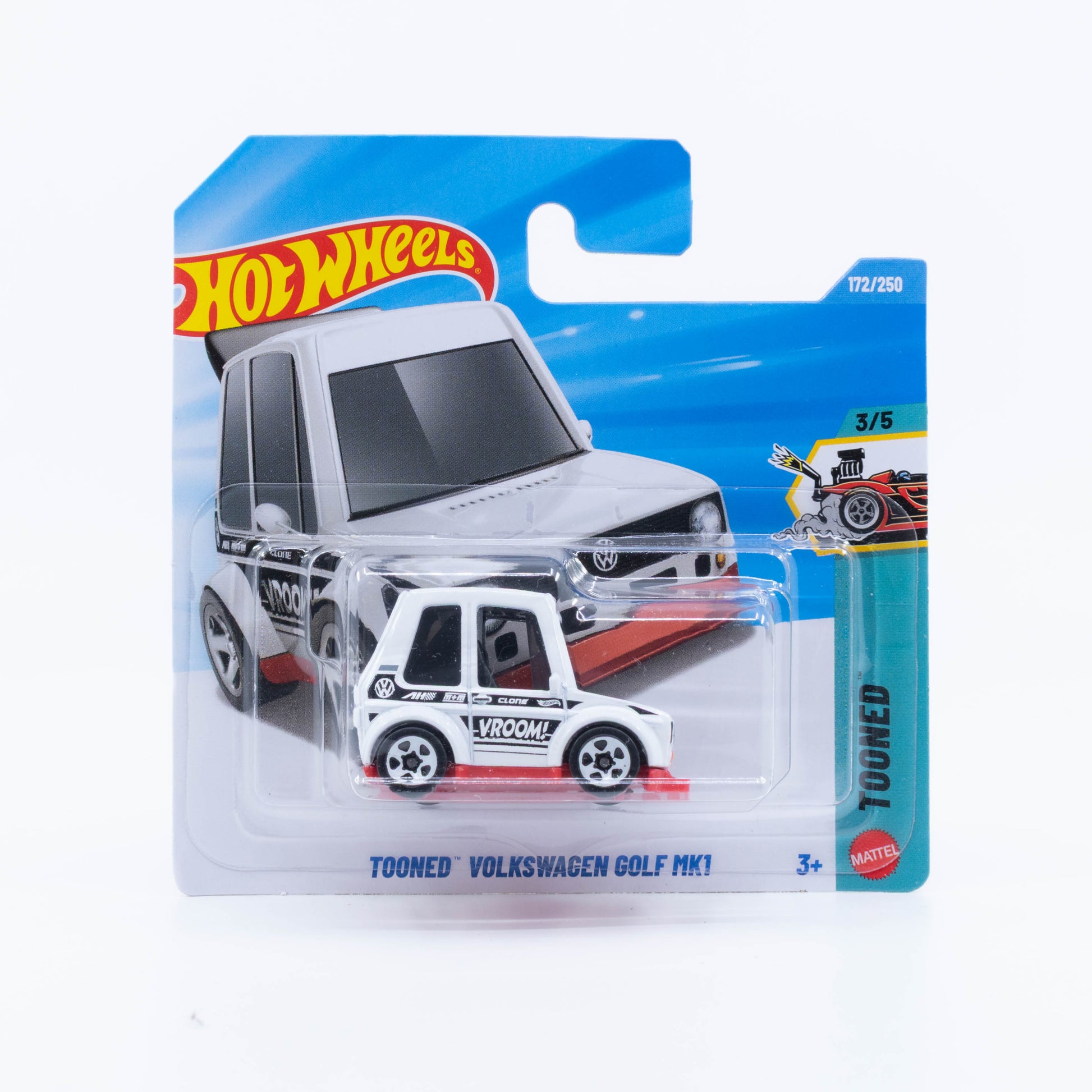 Hot Wheels Tooned Volkswagen Golf Mk1 in white from the 2026 Basic Line.