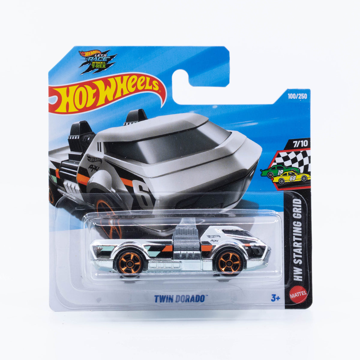 Hot Wheels Twin Dorado retro-futuristic flatbed truck combining design elements from the Twin Mill and Deora in 1:64 scale.