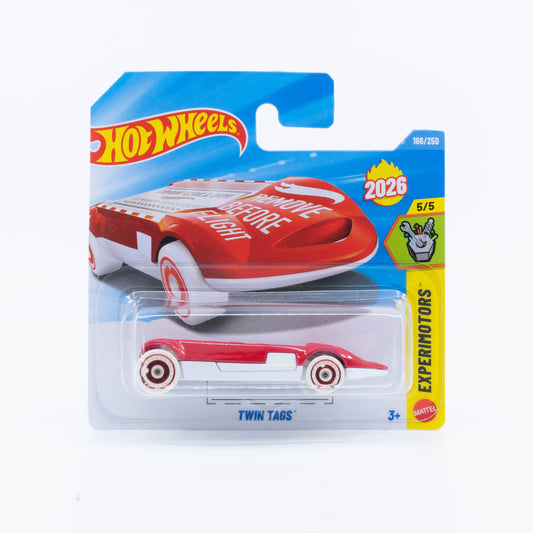 Hot Wheels Twin Tags in red inspired by the legendary Twin Mill.
