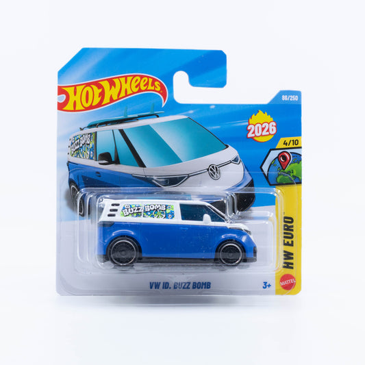 Hot Wheels VW ID. Buzz Bomb in blue and white from the 2026 Basic Line.