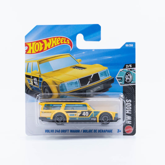 Hot Wheels Volvo 240 Drift Wagon in yellow.