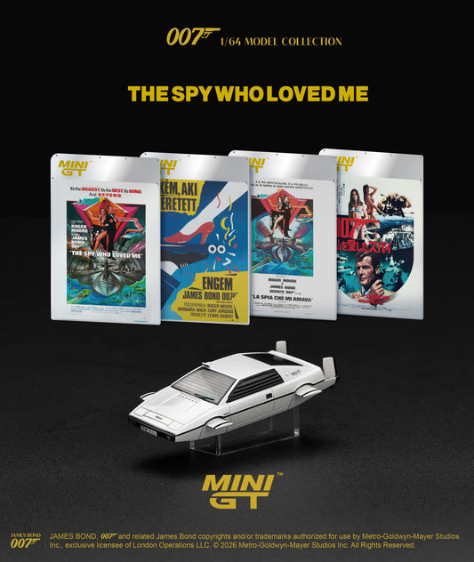 Mini GT Lotus Esprit S1 from The Spy Who Loved Me in English blister packaging.
