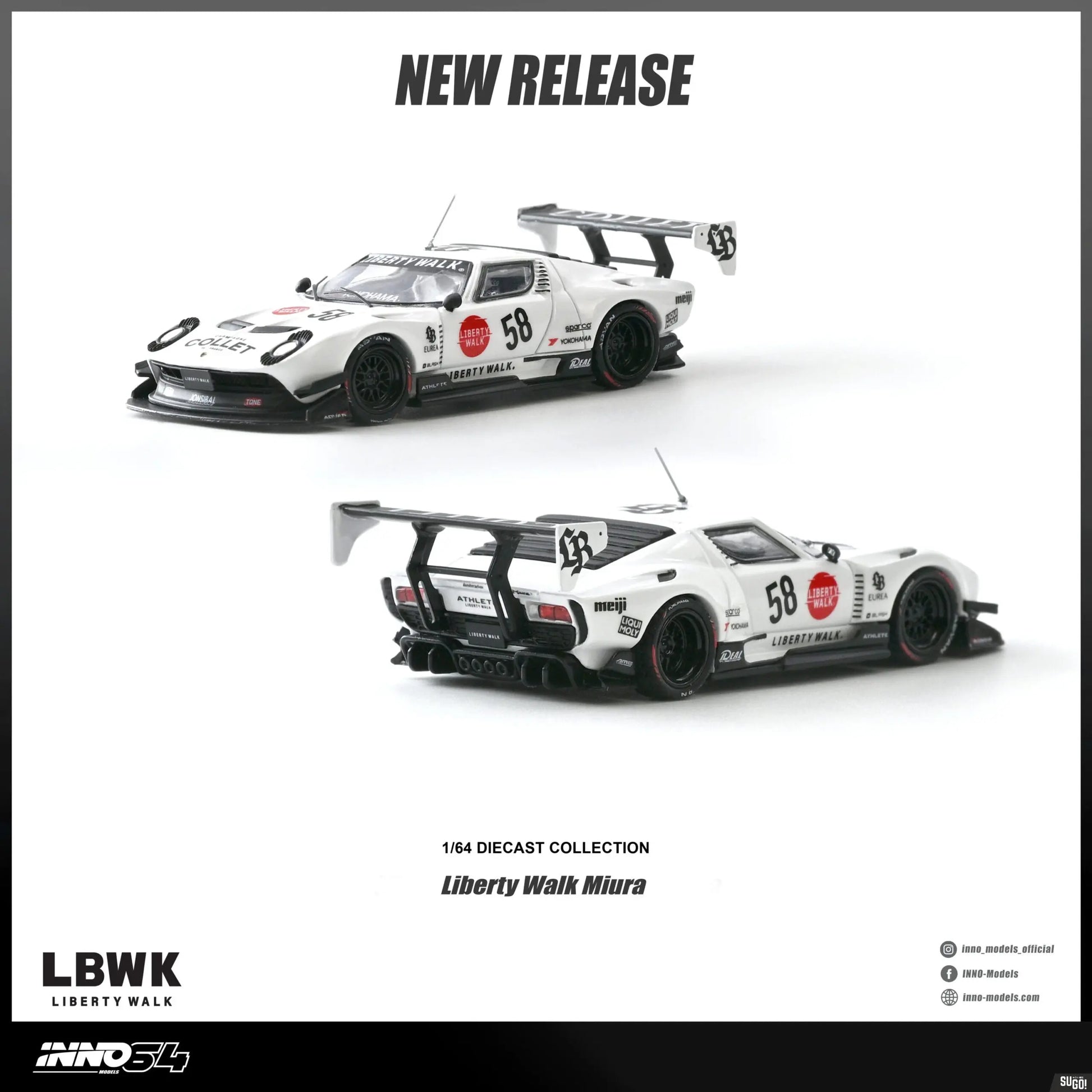INNO64 Lamborghini Miura GT LB-Silhouette WORKS White #58 1:64 diecast