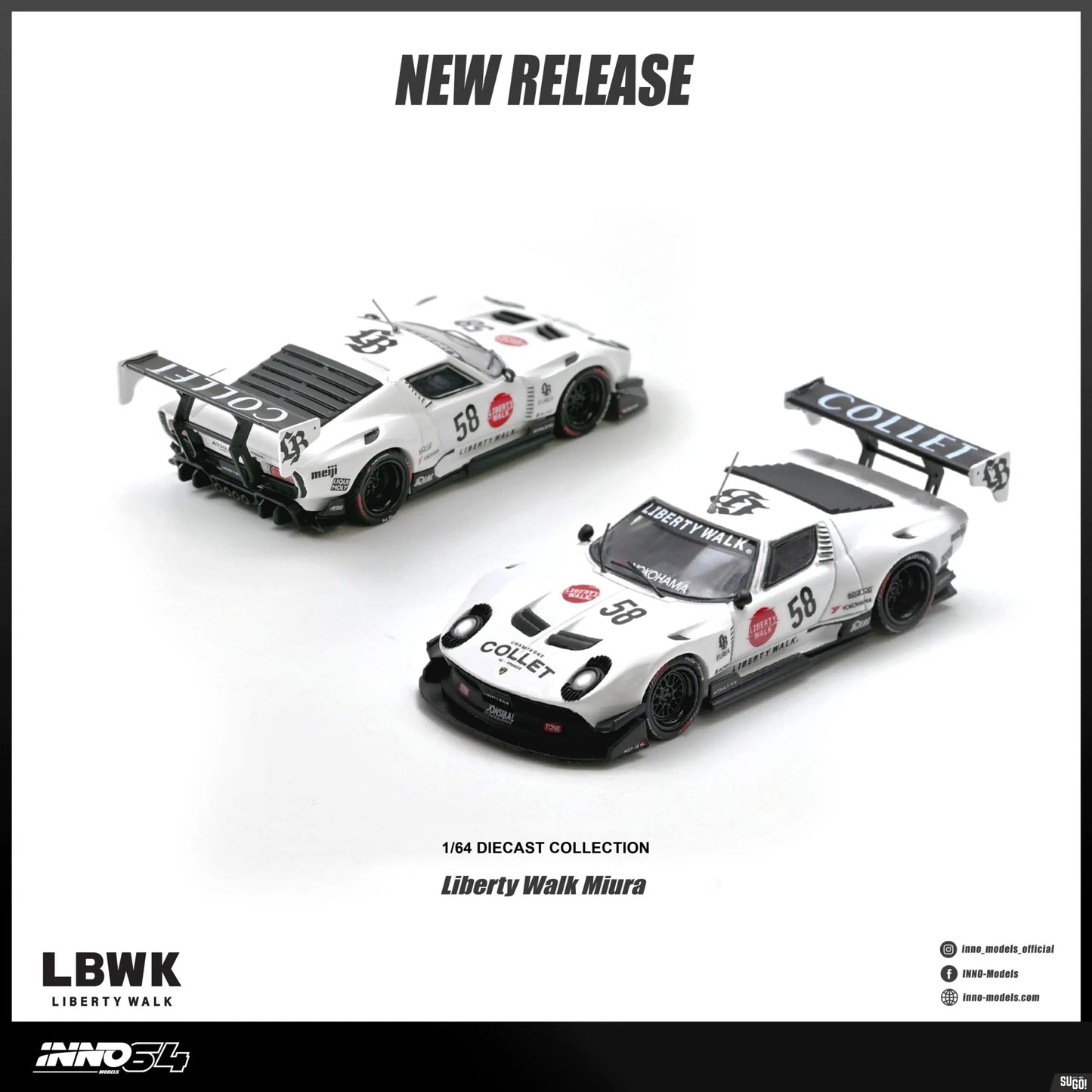 INNO64 Lamborghini Miura GT LB-Silhouette WORKS White #58 1:64 diecast