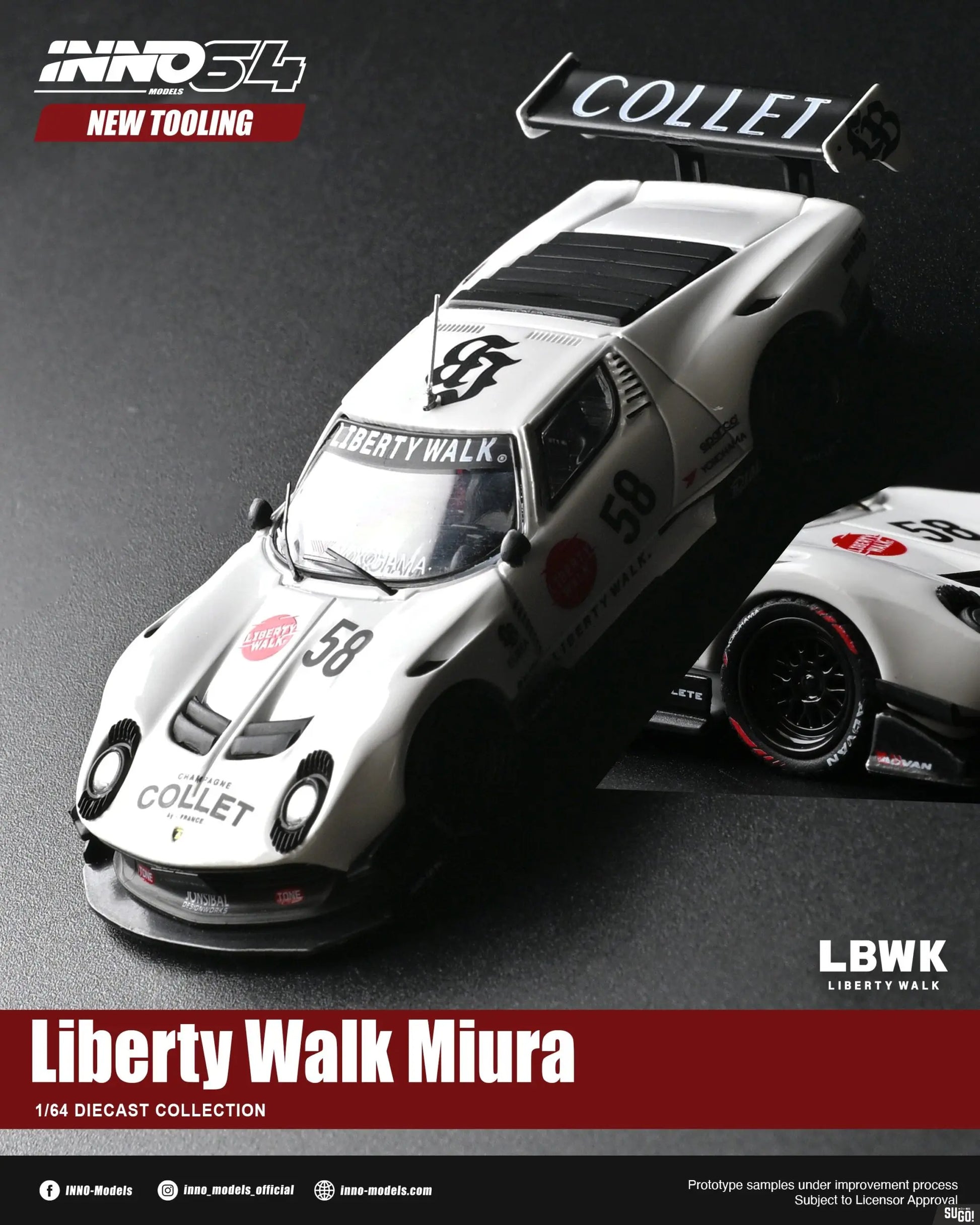 INNO64 Lamborghini Miura GT LB-Silhouette WORKS White #58 1:64 diecast