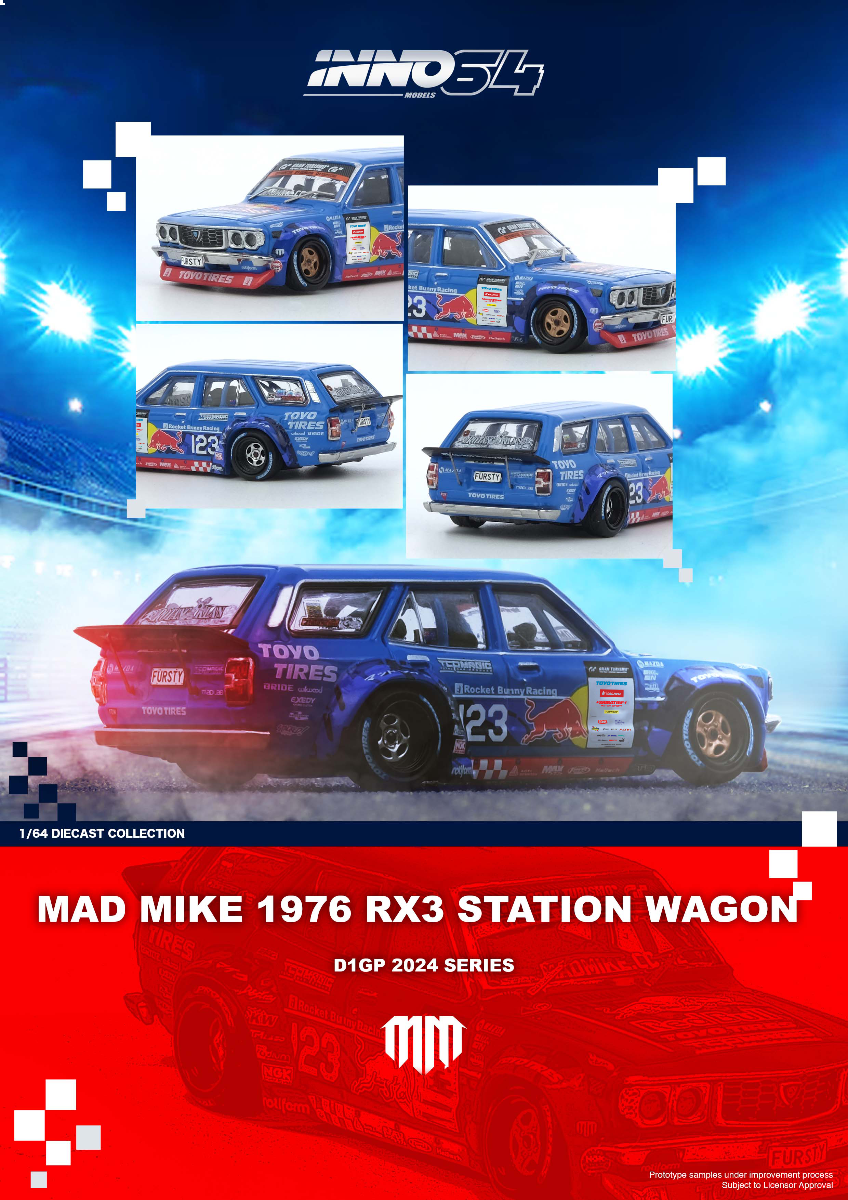 Inno Jr402 INNO64 - Mad Mike 1976 RX3 Station Wagon D1GP 2024 Series – JR Collectibles