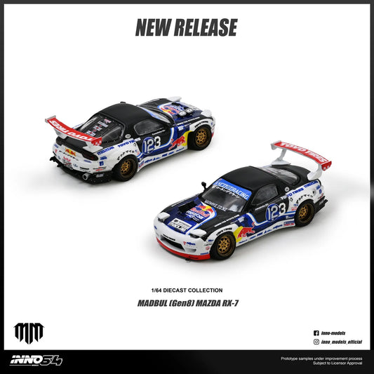 INNO64 Mazda RX-7 FD3S MADBUL Gen8 Mad Mike drift car 1:64 diecast