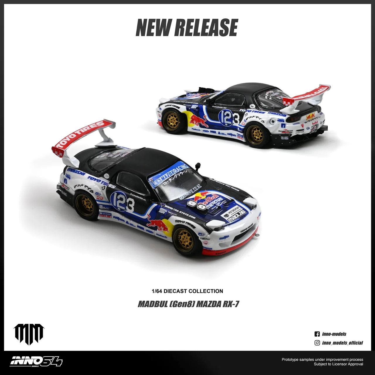 INNO64 Mazda RX-7 FD3S MADBUL Gen8 Mad Mike drift car 1:64 diecast