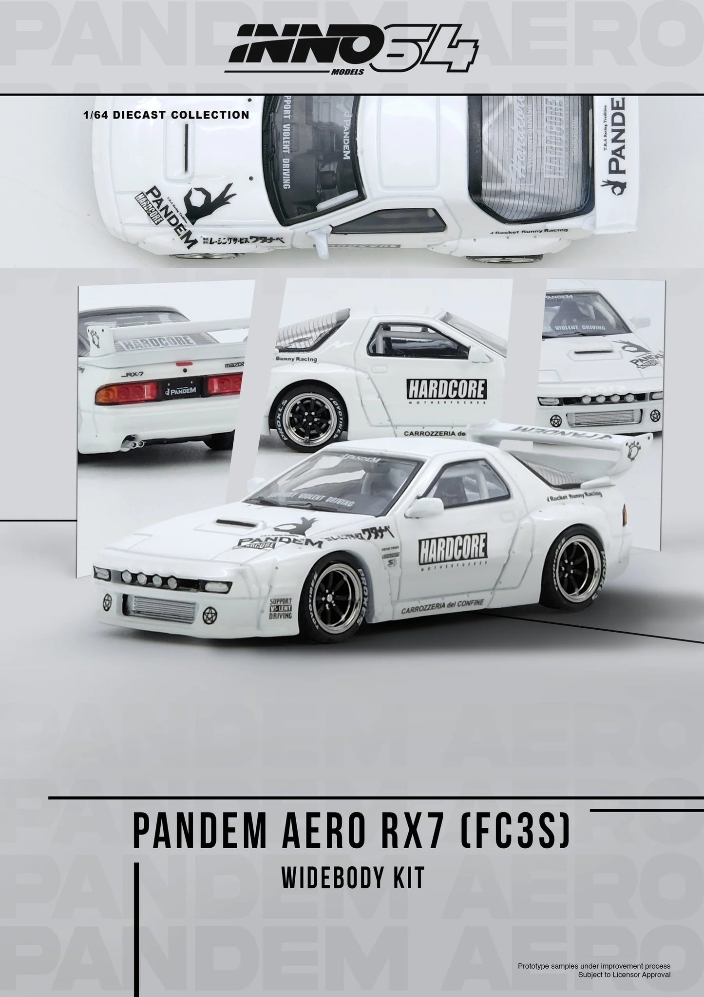 (Pre-Order) INNO64 - Mazda RX7 (FC3S) "PANDEM AERO" Widebody Kit White