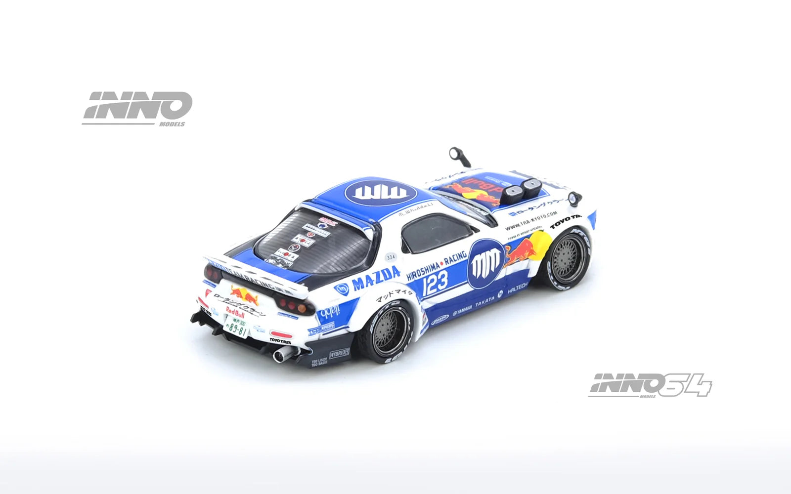 1:64 INNO64 Mazda RX-7 (FD3S) with Pandem Rocket Bunny kit in Madbul livery – Madlab Collection 001 model. Back