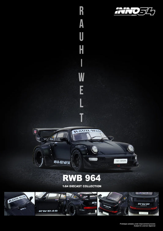 INNO64 1:64 RWB 964 black widebody Porsche 911 diecast model