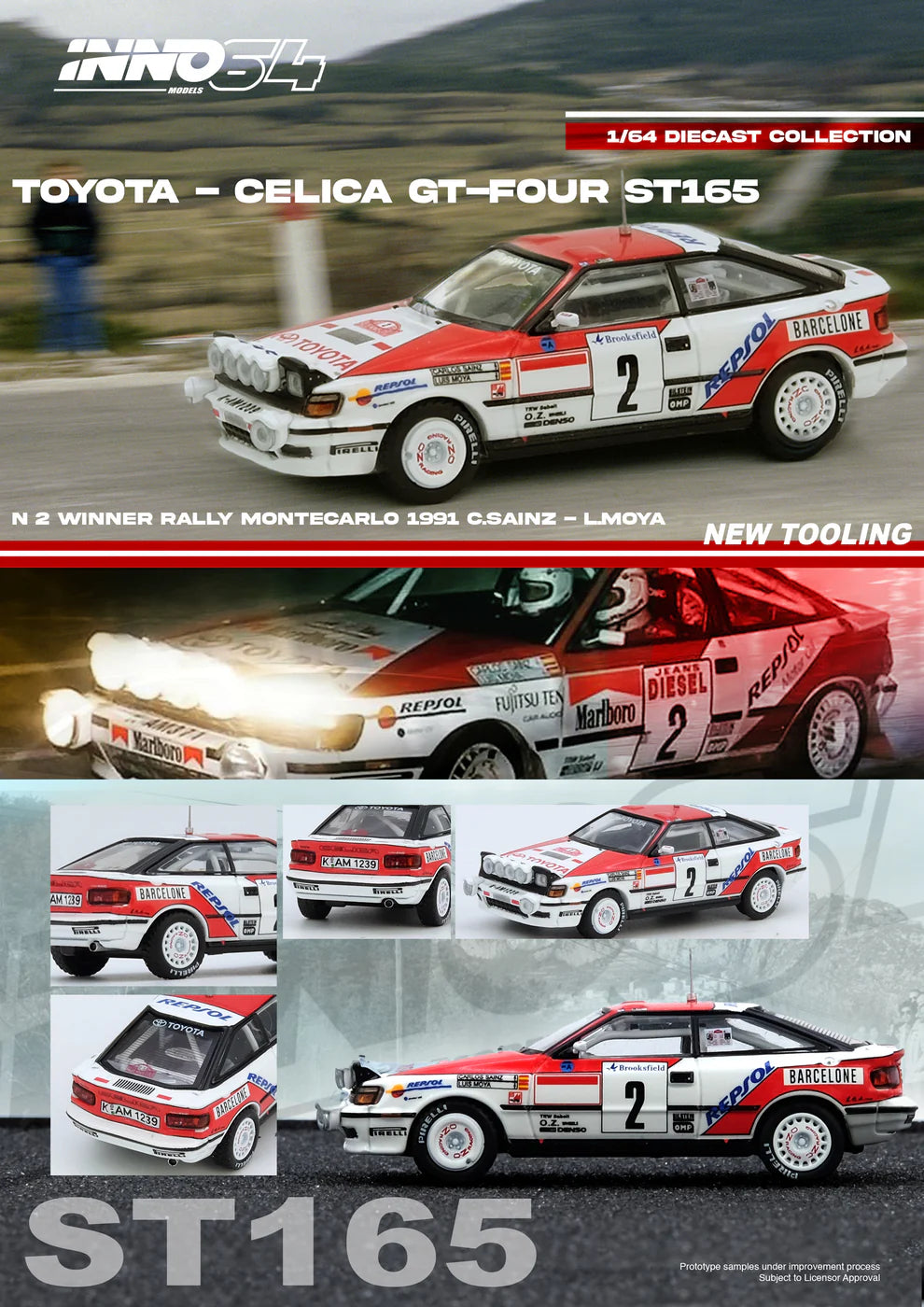 INNO64 1:64 Toyota Celica GT-Four ST165 1991 Rally Monte Carlo winner Carlos Sainz diecast model
