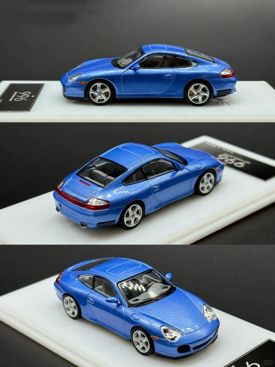 Jiyi Model Porsche 996 Sally Special Edition inspired by Sally Carrera from Disney-Pixar Cars, displayed in an acrylic box.