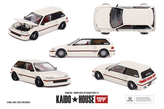 Kaido*House 1987 Honda Civic EF Kaido Street V1 in white with opening hood and detailed engine.