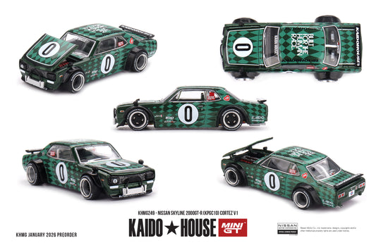 Kaido*House Nissan Skyline GT-R KPGC10 Cortez V1 1969 black green argyle opening hood diecast 1:64