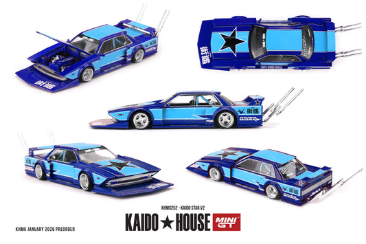 Kaido*House Kaido Star V2 1985 blue opening hood Bosozoku custom diecast 1:64