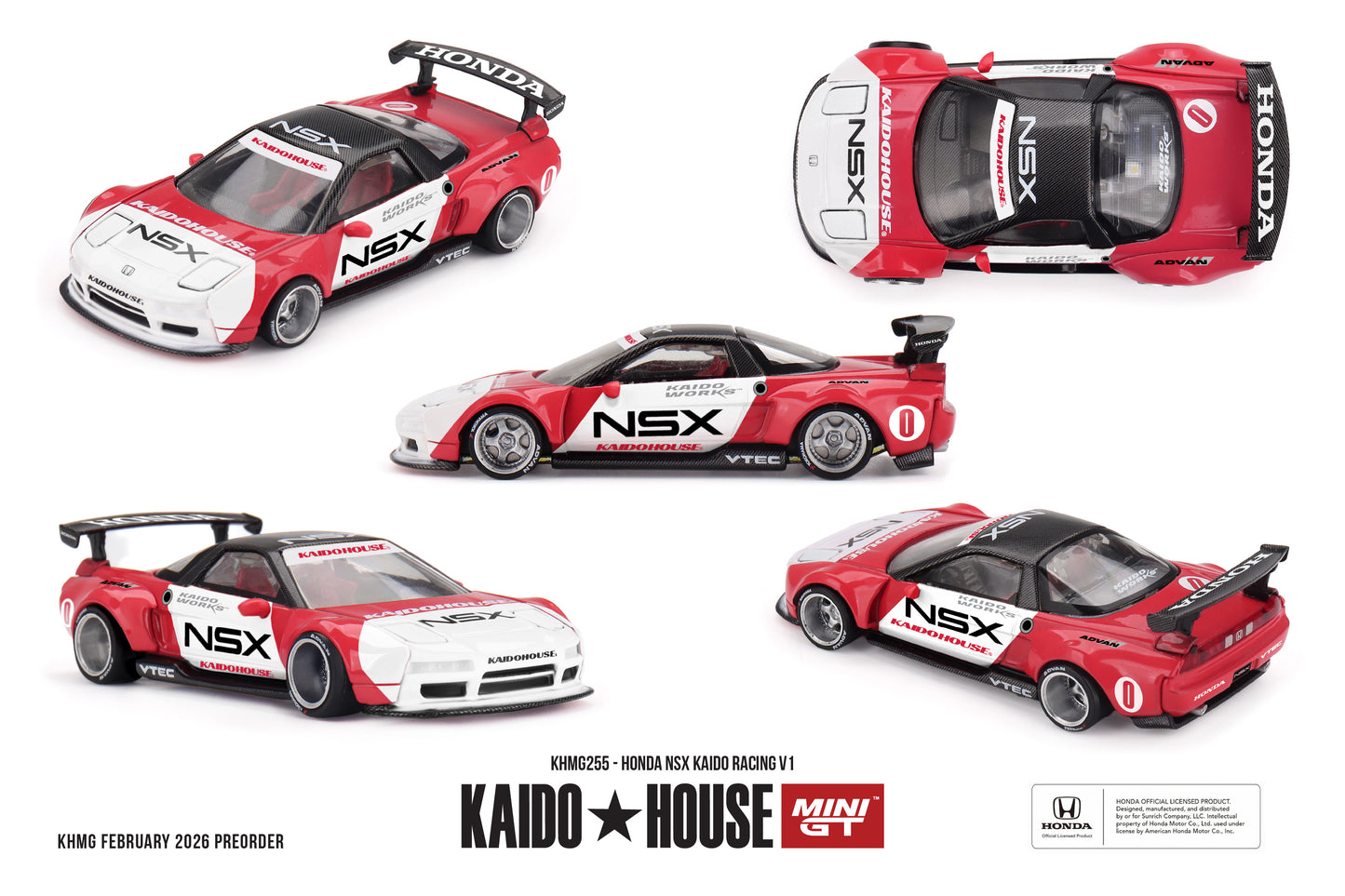 Kaido House 1:64 Honda NSX Kaido Racing V1 1990 red white racing livery pop up headlights model