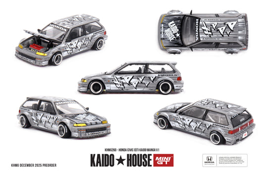 Kaido*House 1:64 Honda Civic EF Kaido Manga V1 1987 light grey manga-style widebody model.