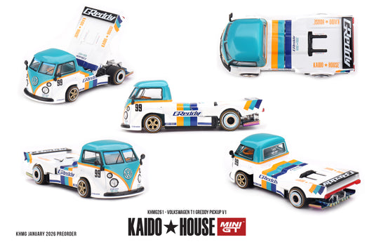 Kaido*House Volkswagen T1 Pickup GReddy V1 1972 white opening tailbed diecast 1:64
