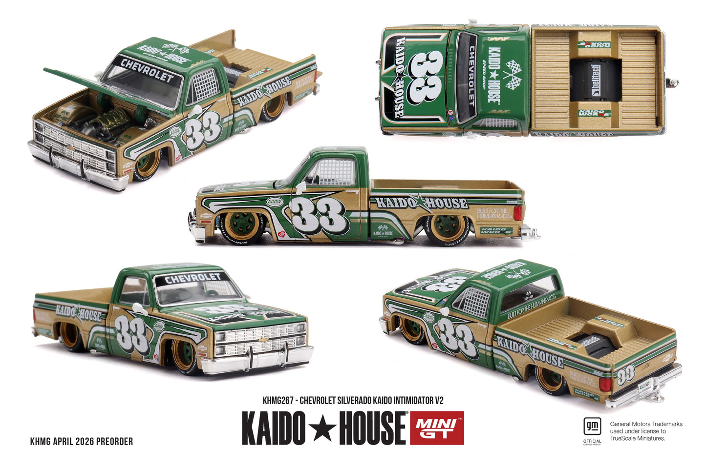 Kaido House 1:64 Chevrolet Silverado 1980 Kaido Intimidator V2 with opening hood diecast truck