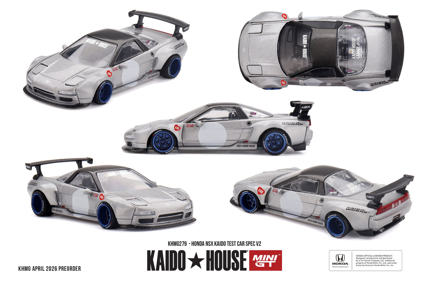 Kaido House 1:64 Honda NSX 1990 Test Car Spec V2 popup headlights opening rear hatch diecast