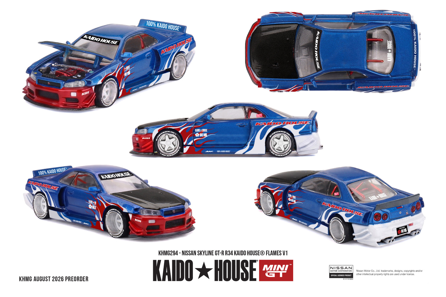 Kaido*House 1999 Nissan Skyline GT-R R34 Flames V1 with opening hood.
