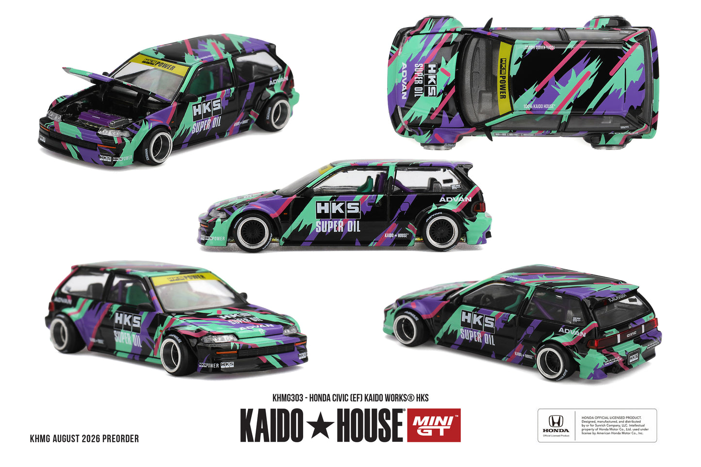 Kaido*House 1987 Honda Civic EF Kaido Works HKS with opening hood.