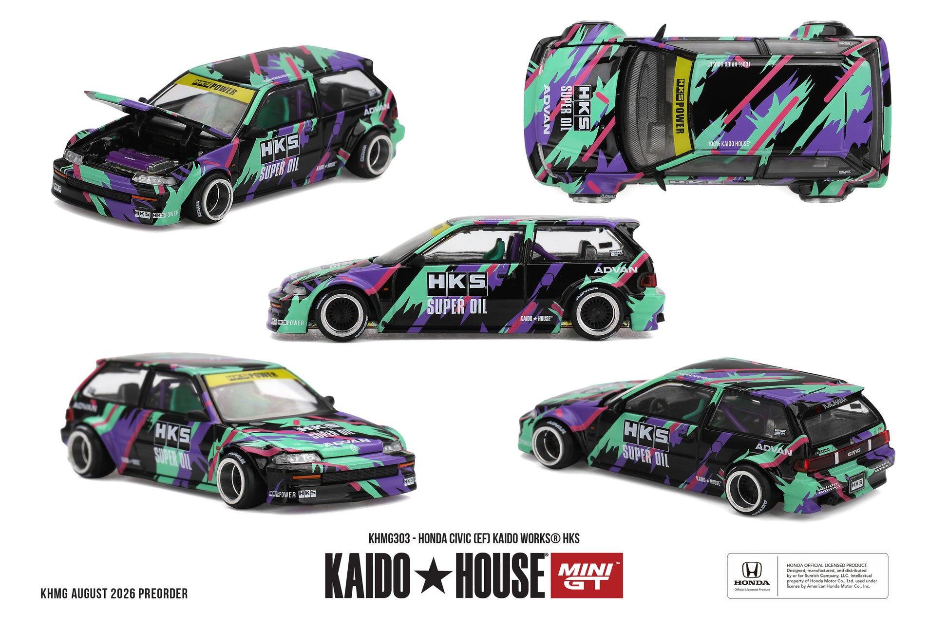 Kaido*House 1987 Honda Civic EF Kaido Works HKS with opening hood.
