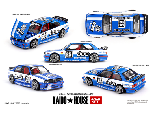 1:64 Kaido*House BMW M3 E30 Touring Champ V1 1989 with wide-body kit and racing-inspired livery.